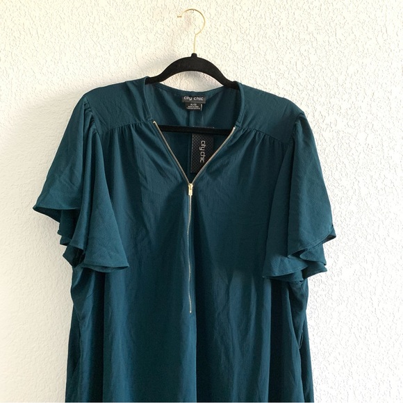 NEW City Chic Dress Sweet Fling Green TShirt Mini Dress XL 22 Flutter Sleeves - Picture 4 of 10